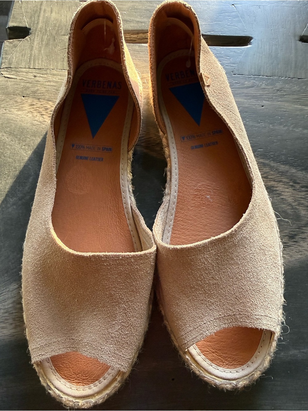 NWOT Verbenas 40 Suede Peeptoe Espadrilles
